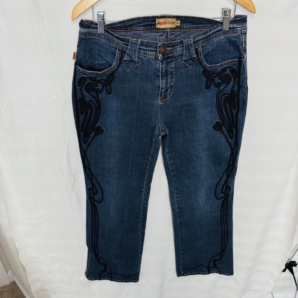 Bsou Jeans Wide‎ Legs Embroidered Legs & Pockets Sz 12 - Picture 2 of 15